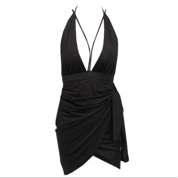 Asymmetrical Plunge Black Mini Dress New Years Eve - Picture 3 of 8